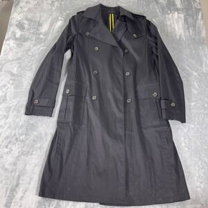 Theory Womens Trench Coat Size M Double Breasted Black Neon Trim 50174433 1